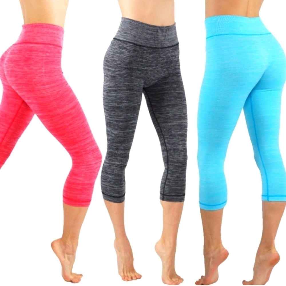 Blue High Waist Capri Athletic Leggings